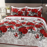 3pcs Charming Rose Floral Quilted Bedspread Set - Soft Brushed Polyester, Machine Washable, All-Season Comfort For Bedroom And Guest Room