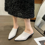 kamames kamames 2024 New Baotou Half Drag Female Small Square Slope With High Heel Cool Drag Fashion To Wear Bright Leather Lazy Muller Shoes