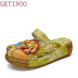 GKTINOO Flower Slippers Genuine Leather Shoes Handmade Slides Flip Flop On The Platform Clogs For Women Woman Slippers Plus Size