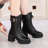 kamames kamames Women With Short Boots In Winter, Women's Boots, Thick Heels, Martin Boots, High Heels, Leather Boots, Velvet Women's Cotton Shoes.
