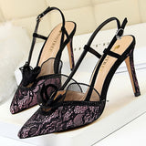 BIGTREE Shoes Lace Hollow Woman Pumps Sexy High Heels Party Shoes Fashion Women Heels Ladies Shoes Women Sandals Plus Size 42 43