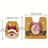 2-Piece Set Snowman Santa Claus Dwarf Christmas Toilet Seat Cover and Carpet Set - Seasonal Bathroom Decoration - Fun Xmas Gift Idea for Home Kit Accessories with Festive Design