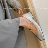 kamames kamames Collision Proof Metal Square Head Single Shoes Women's Fashion Spring Low Heel One Word Buckle Shallow Mouth Single Shoes Leather Mary Jane