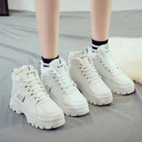 kamames Winter Women Vulcanized Shoes Warm Lace-up Mid-heel Casual Women Shoes Plus Velvet Padded Sneaker Shoes