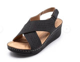kamames 2023 New Sandals Women's Slope Heel Stitches Breathable Velcro Hollowed-Out Large Size Women's Shoes