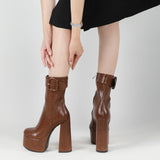 kamames Style Women Boots 15cm Super High Heel Women Ankle Boots Fashion Platform Square Heel Zip Boots Autumn Winter Woman Shoes