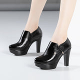 kamames Head, Thick Heels, Deep Mouth Single Shoes Women 2023 Autumn And Winter Thick-Soled Waterproof Platform Plush Thickened Models Catwalk High Heels Women