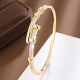 Elegant Screw Design Copper Bangle With Sparkling Zircon - Perfect For Casual Attire & Gifting