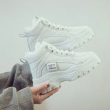 kamames Winter Women Vulcanized Shoes Warm Lace-up Mid-heel Casual Women Shoes Plus Velvet Padded Sneaker Shoes