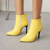 kamames Stiletto Women's Boots Spring Autumn Ankle Boots Super High Heel Booties Zipper Winter Woman Shoes Black Pink Yellow White