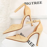 BIGTREE Shoes Leather Women Sandals Fashion Hollow Sandals Summer High Heels Shoes Women Bow-knot Heeled Sandals Stiletto Heels