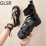 Summer shoes woman Flat Platform Sandals Women Soft Leather Casual Open Toe Gladiator wedges Women Shoes