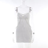 kamames Summer Fashion Women's Dress Bag Hip Dress Sexy Hollowed-Out Back Tie Lace Dress Woman