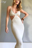 kamames Sexy Summer Vacation Outfits Knitted Halter Maxi Dresses for Women 2023 Elegant Dress Sets Holiday Beach Sundresses