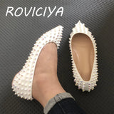 kamames Flat Rivets Shoes Women Classics Pointed Toe Fashion Women Party Wedding Plus Size MD037 ROVICIYA