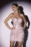 kamames Lalia Pink Sequin Feather Mini Dress