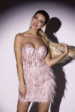 kamames Lalia Pink Sequin Feather Mini Dress