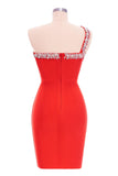 kamames Rhinestone One Shoulder Bandage Cocktail Dress - Red