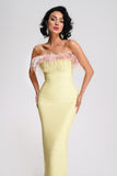 Kamames Melissa Strapless Feather Midi Bandage Dress