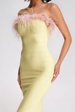 Kamames Melissa Strapless Feather Midi Bandage Dress