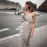 Kamames  Polka Dot Sheath Dress Women Hollow Out Chiffon Party Dress Sexy Long Maxi Dress Vintage Hepburn High Waist Zipper Runway C093