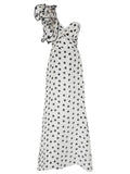 Kamames  Polka Dot Sheath Dress Women Hollow Out Chiffon Party Dress Sexy Long Maxi Dress Vintage Hepburn High Waist Zipper Runway C093