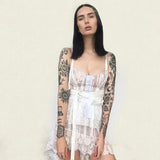 Kamames Lace High-low Sexy Summer Dress White Straps Belt Tied Women Dress D-ring Holiday Chic Ladies Party Dresses