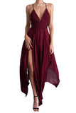 Kamames New Women Sexy Party Dress Spaghetti Strap V-neck Sleeveless Chiffon High Slit Irregular Mid Long Dress Vestidos