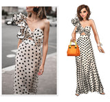 Kamames  Polka Dot Sheath Dress Women Hollow Out Chiffon Party Dress Sexy Long Maxi Dress Vintage Hepburn High Waist Zipper Runway C093