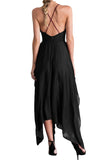 Kamames New Women Sexy Party Dress Spaghetti Strap V-neck Sleeveless Chiffon High Slit Irregular Mid Long Dress Vestidos