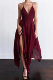 Kamames New Women Sexy Party Dress Spaghetti Strap V-neck Sleeveless Chiffon High Slit Irregular Mid Long Dress Vestidos