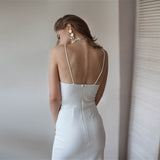 Kamames Sexy Backless White Party Dress For Women Spaghetti Strap High Split Slim Sheath  New Spring