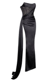 kamames Haliya Crystallized Corset High Slit Gown - Black