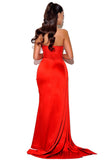 kamames Haliya Crystallized Corset High Slit Gown - Red