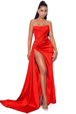 kamames Haliya Crystallized Corset High Slit Gown - Red