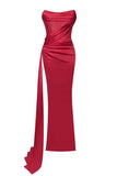 kamames Haliya Crystallized Corset High Slit Gown - Red