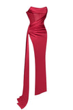 kamames Haliya Crystallized Corset High Slit Gown - Red