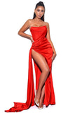 kamames Haliya Crystallized Corset High Slit Gown - Red