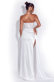 kamames White Satin Corset High Slit Gown