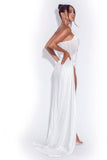 kamames White Satin Corset High Slit Gown