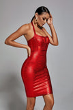 kamames Halter Black Metallic Bandage Dress - Red