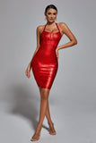 kamames Halter Black Metallic Bandage Dress - Red