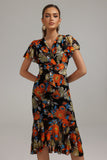 kamames Hayden Printed Flounced Midi Dress