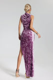 kamames Hayley Velvet Side Slit Maxi Dress