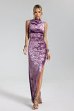 kamames Hayley Velvet Side Slit Maxi Dress