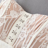 Kamames Lace High-low Sexy Summer Dress White Straps Belt Tied Women Dress D-ring Holiday Chic Ladies Party Dresses