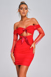 kamames Irana Off Shoulder Mesh Mini Bandage Dress