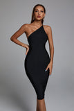 kamames Janan One Shoulder Midi Cocktail Dress - Black