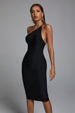 kamames Janan One Shoulder Midi Cocktail Dress - Black