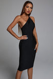 kamames Janan One Shoulder Midi Cocktail Dress - Black